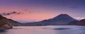 Last light on Mount Fuji and Lake Motosu, Japan Royalty Free Stock Photo